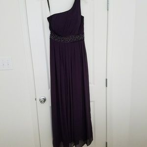 Bill Levkoff Plum Purple One Shoulder Gown